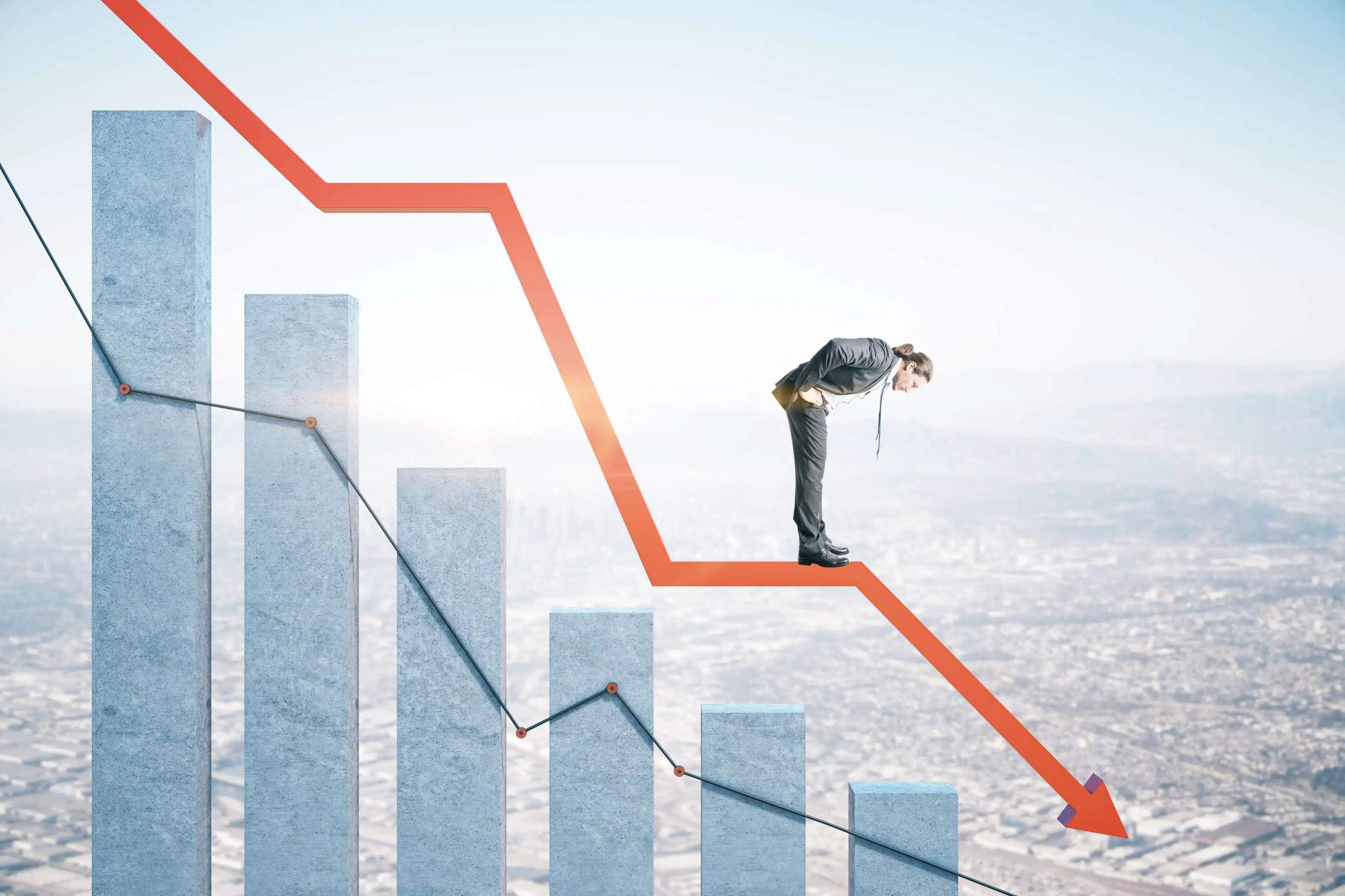 Dynamics Monk illustration showing declining sales performance and business challenges caused by legacy B2B portals.
